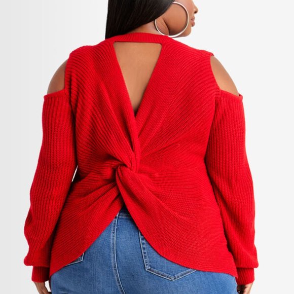 Cold Shoulder Knot Back Sweater (NWT) - Picture 1 of 4